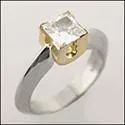 1 Carat High Quality Princess Cubic Zirconia Solitaire Knife Shank Two Tone 14K Gold Ring