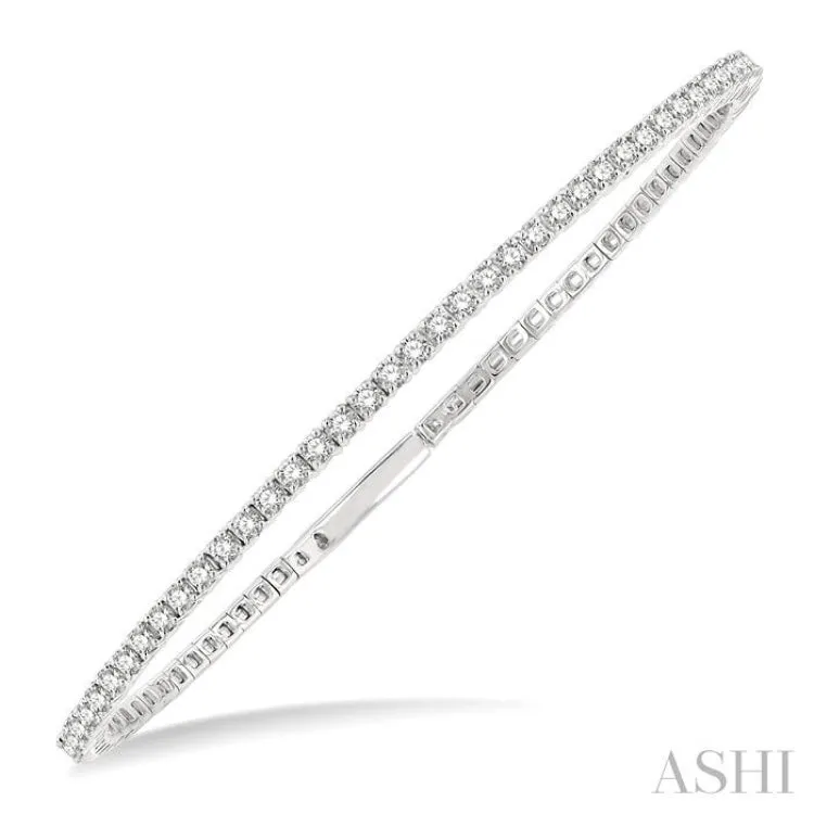 1 Ctw Round Cut Diamond Stackable Flexi Bangle in 14K White Gold