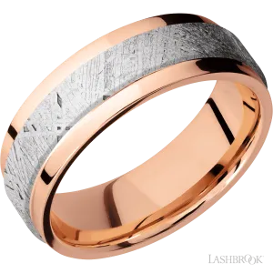 14K Rose Gold Band with Polish Finish and Raised Centered Meteorite Inlay - 7MM