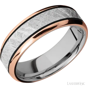 14K Rose Gold with Polish , Polish Finish and Meteorite Inlay and 14K White Gold - 7MM