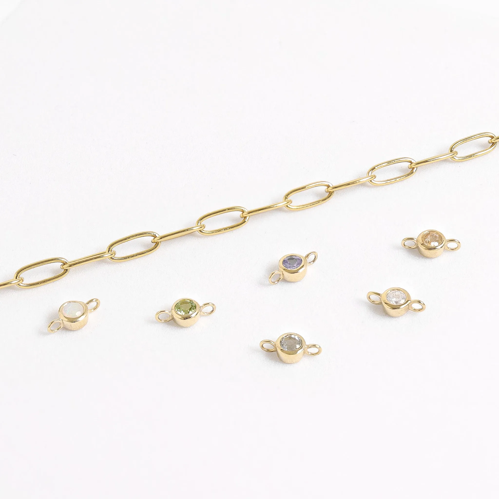 14K Solid Gold Birthstone Connector Charms for Permanent Jewelry / PMJ1030