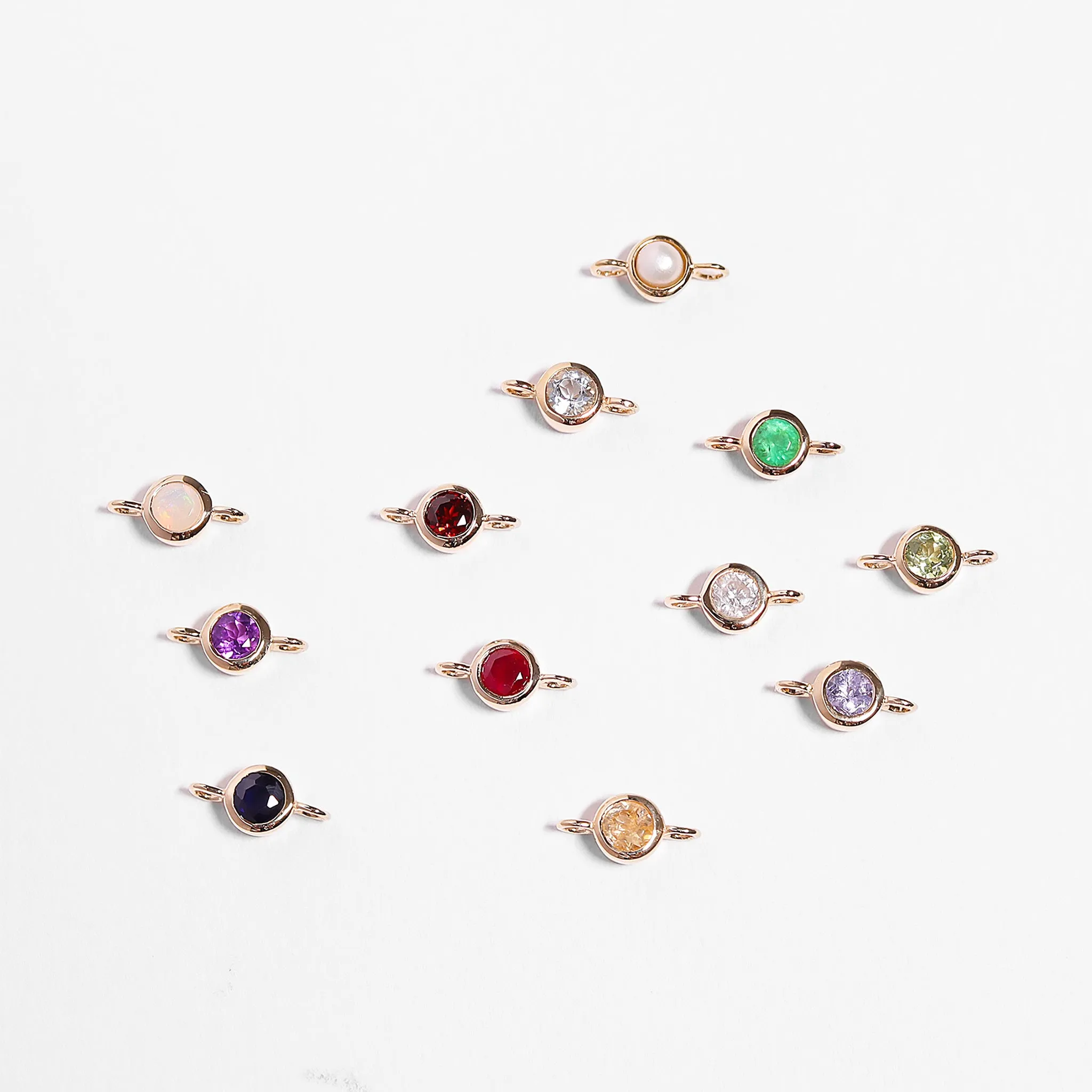 14K Solid Gold Birthstone Connector Charms for Permanent Jewelry / PMJ1030