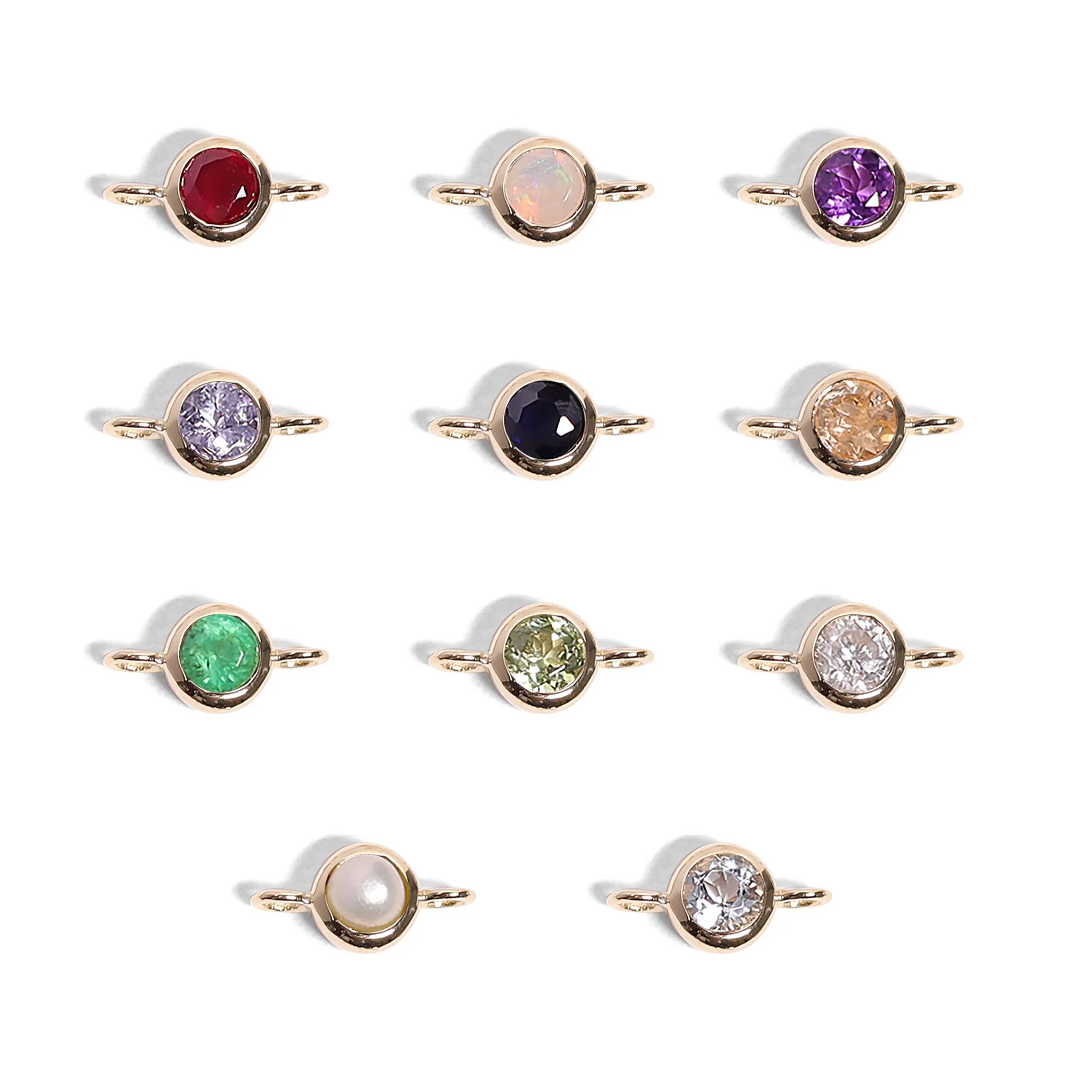 14K Solid Gold Birthstone Connector Charms for Permanent Jewelry / PMJ1030