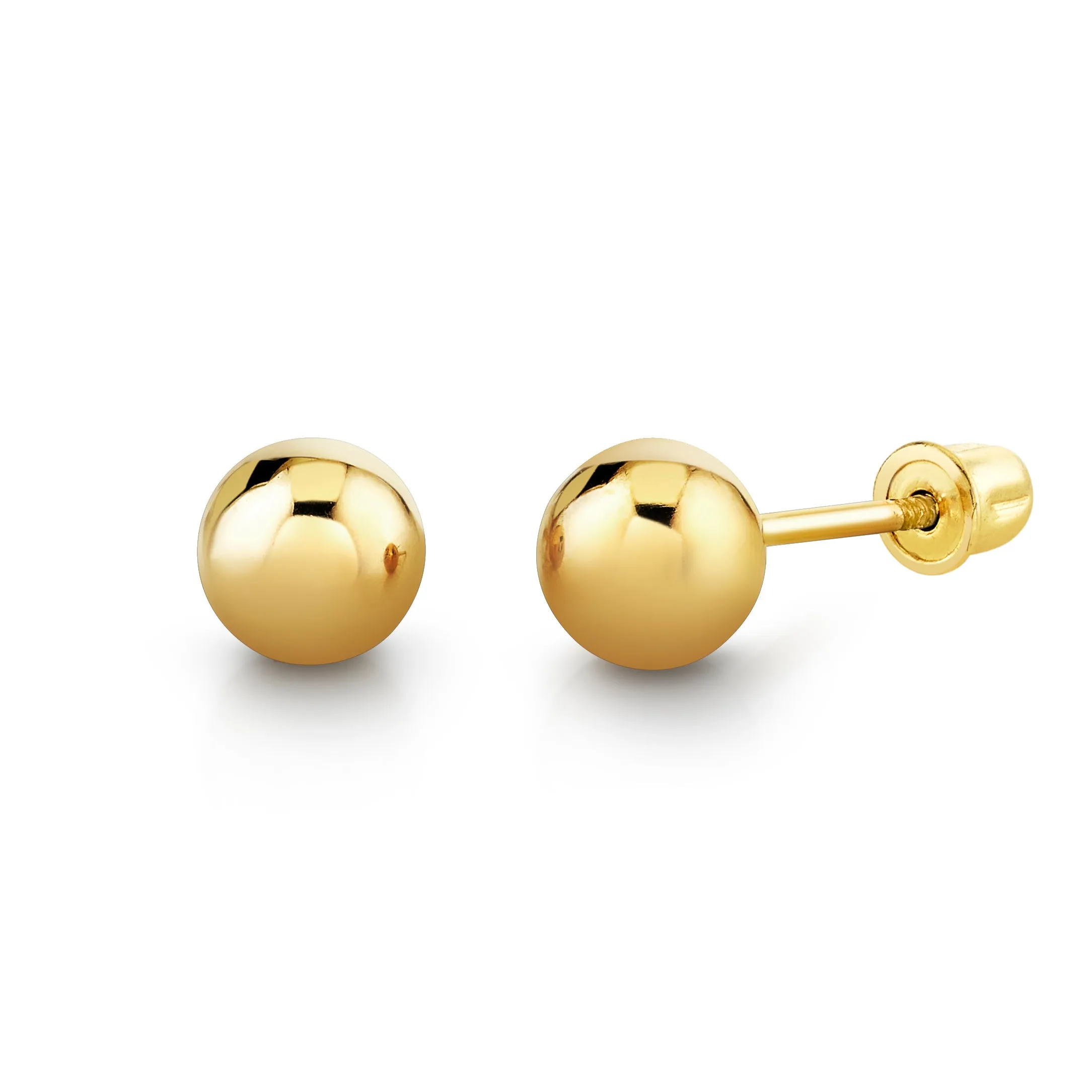 14K Solid Gold Round Ball Stud Earrings Pushback