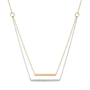 14K Two Tone Double Bar Diamond Layer Necklace