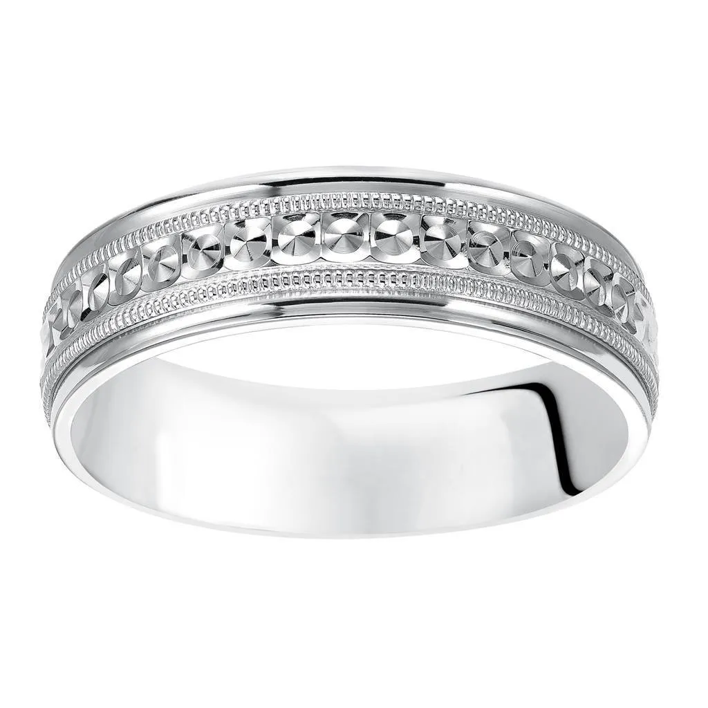 14k White Gold Milgrain Accented Women’s Polished Wedding Ring - 4mm & 6mm