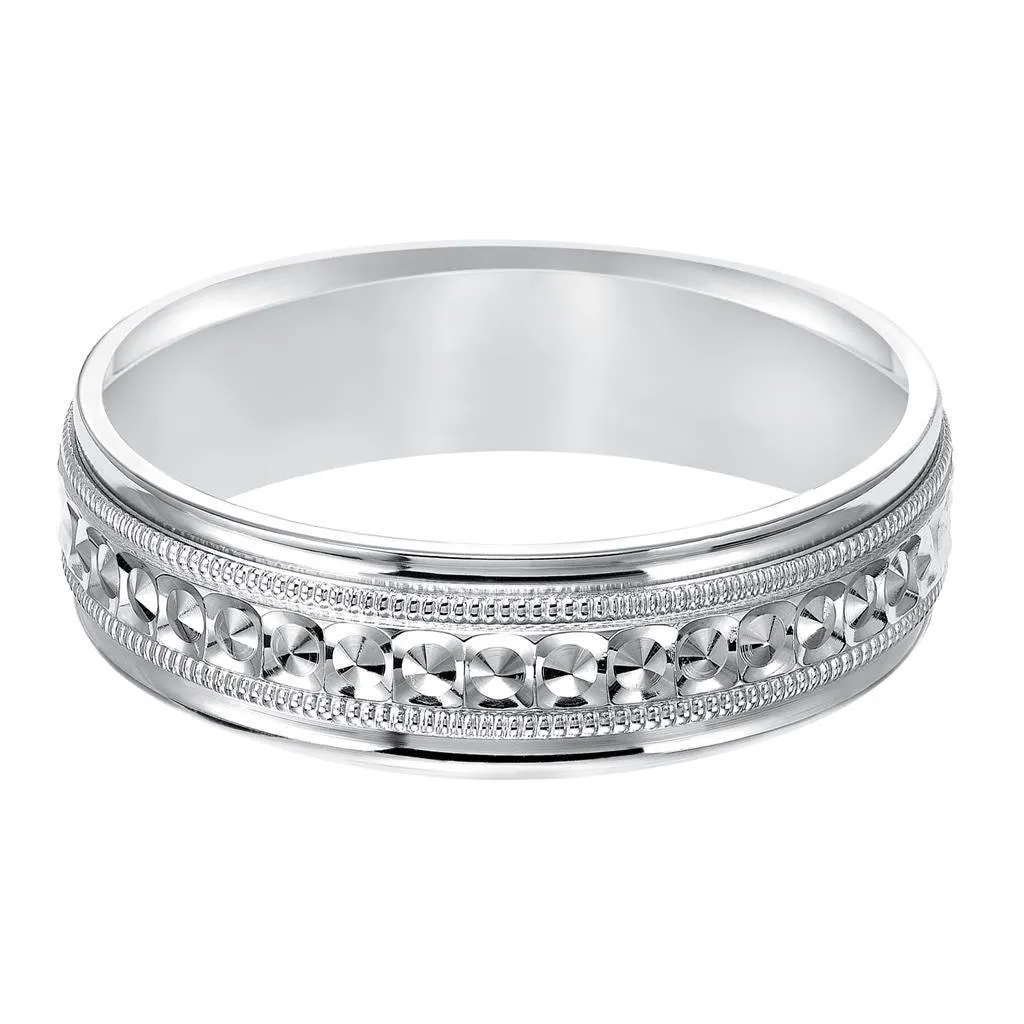 14k White Gold Milgrain Accented Women’s Polished Wedding Ring - 4mm & 6mm