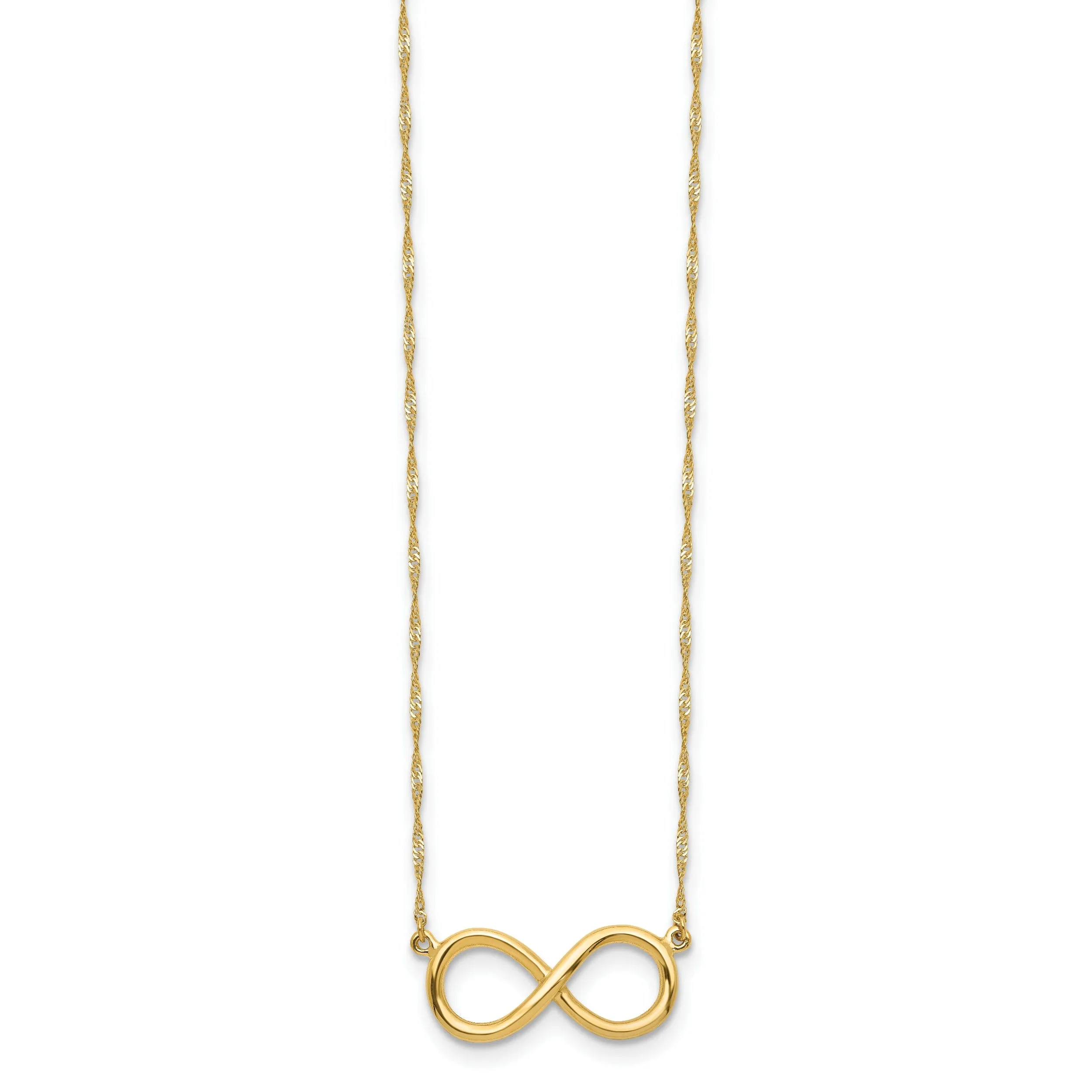 14K Yellow Polished Finish Infinity Design Pendant in a 16.5-Inch Singapore Chain Necklace Set