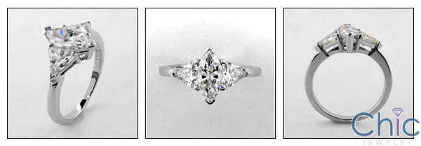 3 Stone 1 Ct . Marquise Ct Trillion Cubic Zirconia Cz Ring