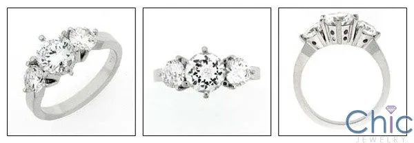 3 Stone 1.25 Round 1 Ct Round Cubic Zirconia Cz Ring