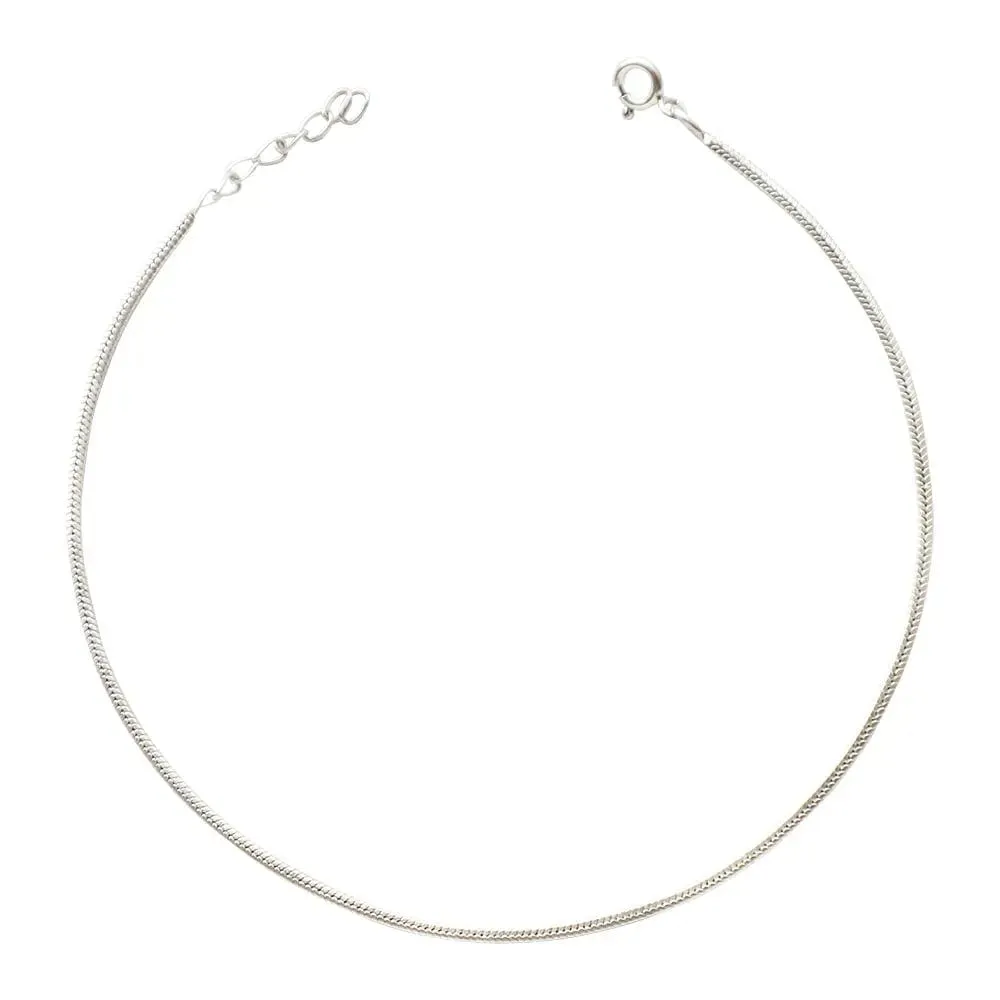 92.5 Silver Plain Chain Anklet(SINGLE)