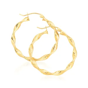 9ct Yellow Gold Round 3x30mm Twist Hoop Earrings