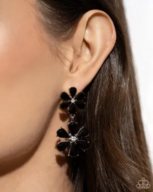 A Blast of Blossoms - Black - Beaded Flower Rhinestone Center Paparazzi Post Earrings