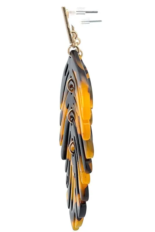 Acrylic Tortoise Shell Leaf Dangle earrings