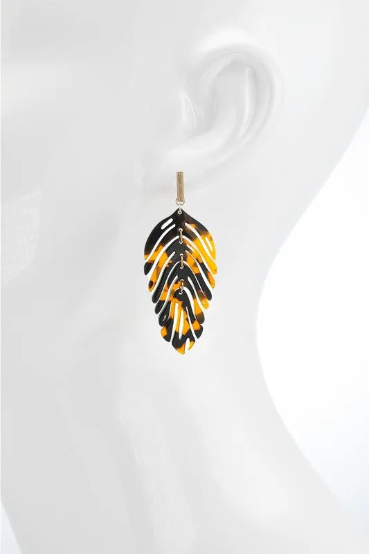 Acrylic Tortoise Shell Leaf Dangle earrings