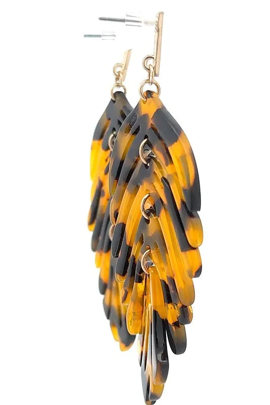 Acrylic Tortoise Shell Leaf Dangle earrings