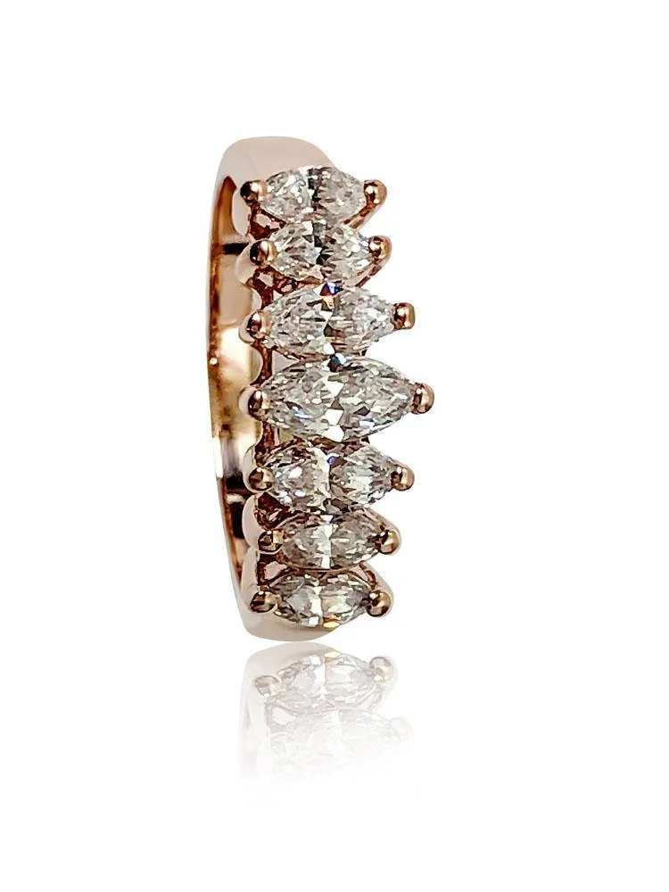 Anniversary 1.5 Marquise 7 Stone Cubic Zirconia Rose Gold Ring