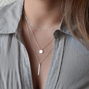 Bar Coin Multi-Layer Charm Chain Clavicle Necklace