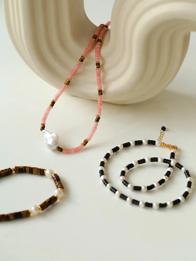 Black Onyx Pearl Bead Necklace