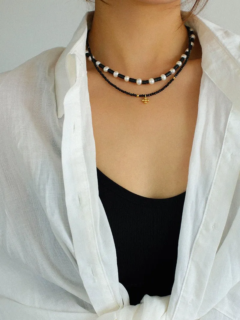 Black Onyx Pearl Bead Necklace