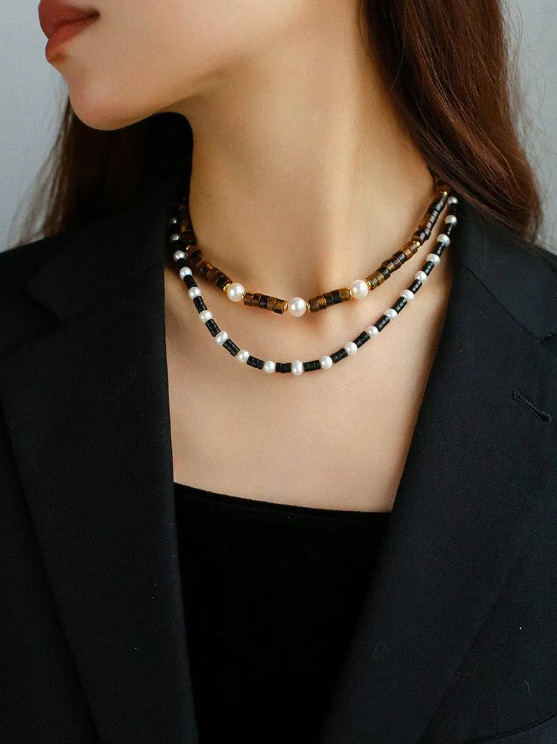 Black Onyx Pearl Bead Necklace