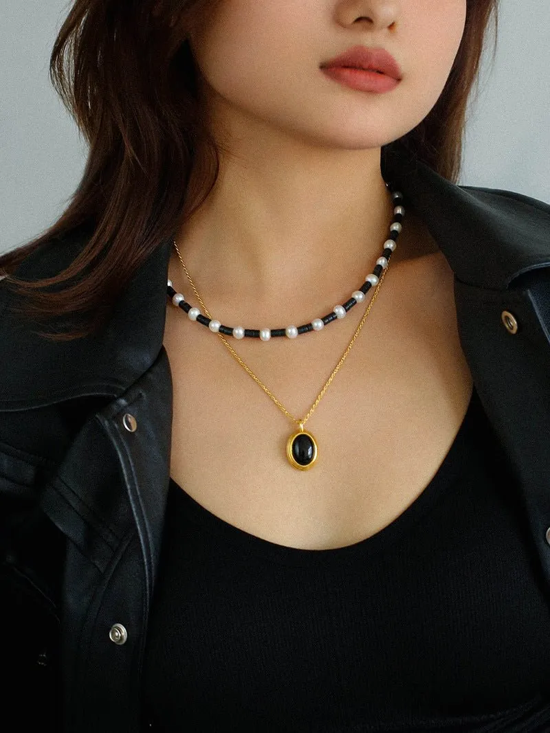 Black Onyx Pearl Bead Necklace