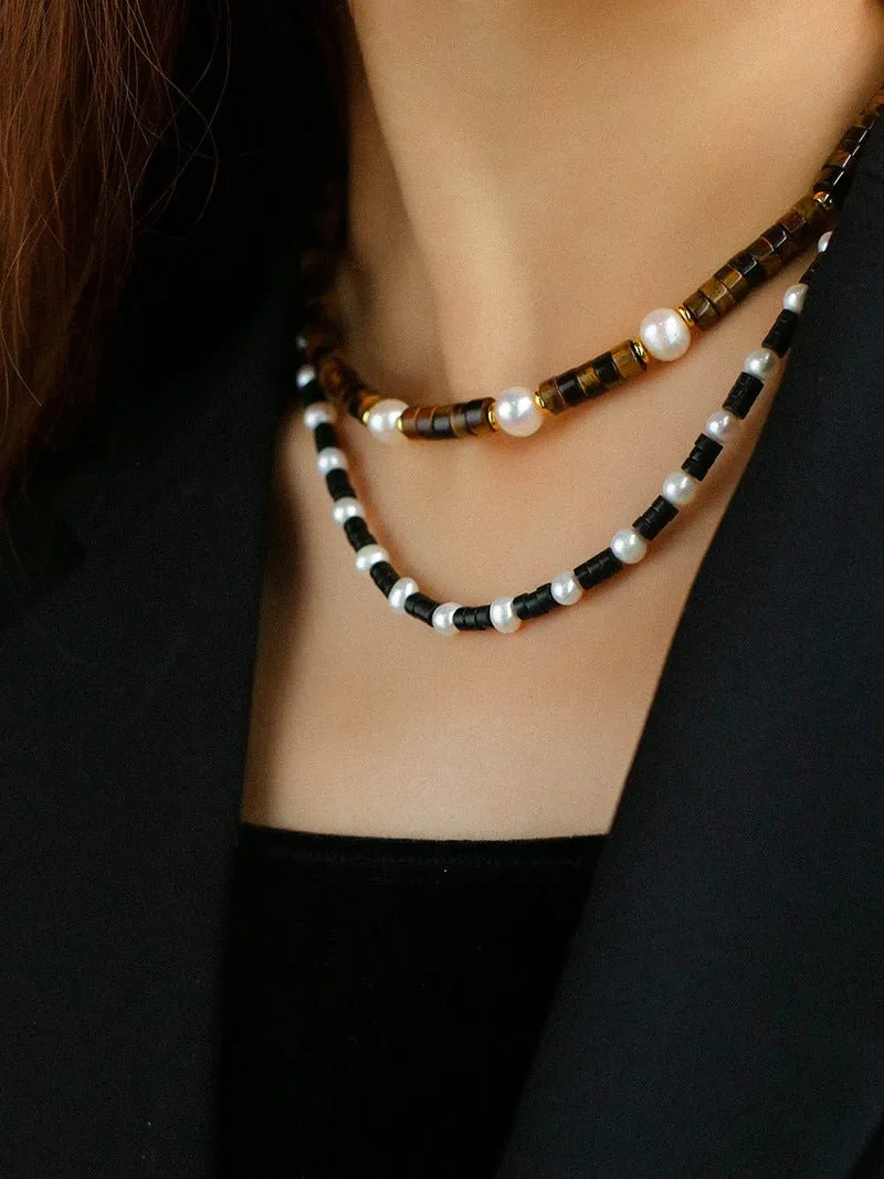 Black Onyx Pearl Bead Necklace