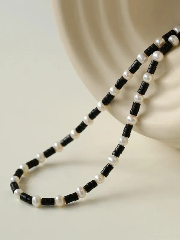 Black Onyx Pearl Bead Necklace