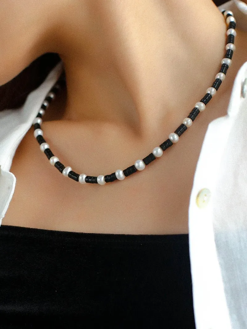 Black Onyx Pearl Bead Necklace