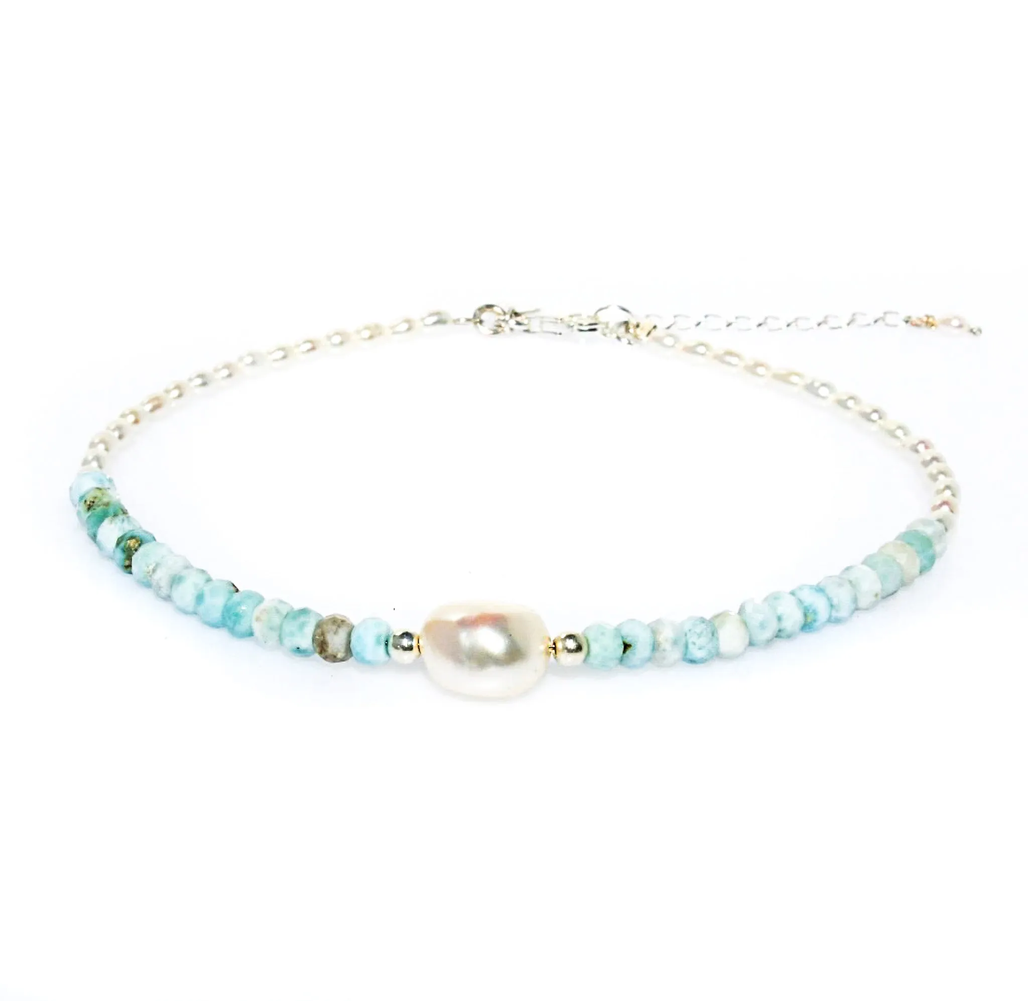 Blue Lagoon Keshi Pearl Larimar Anklet