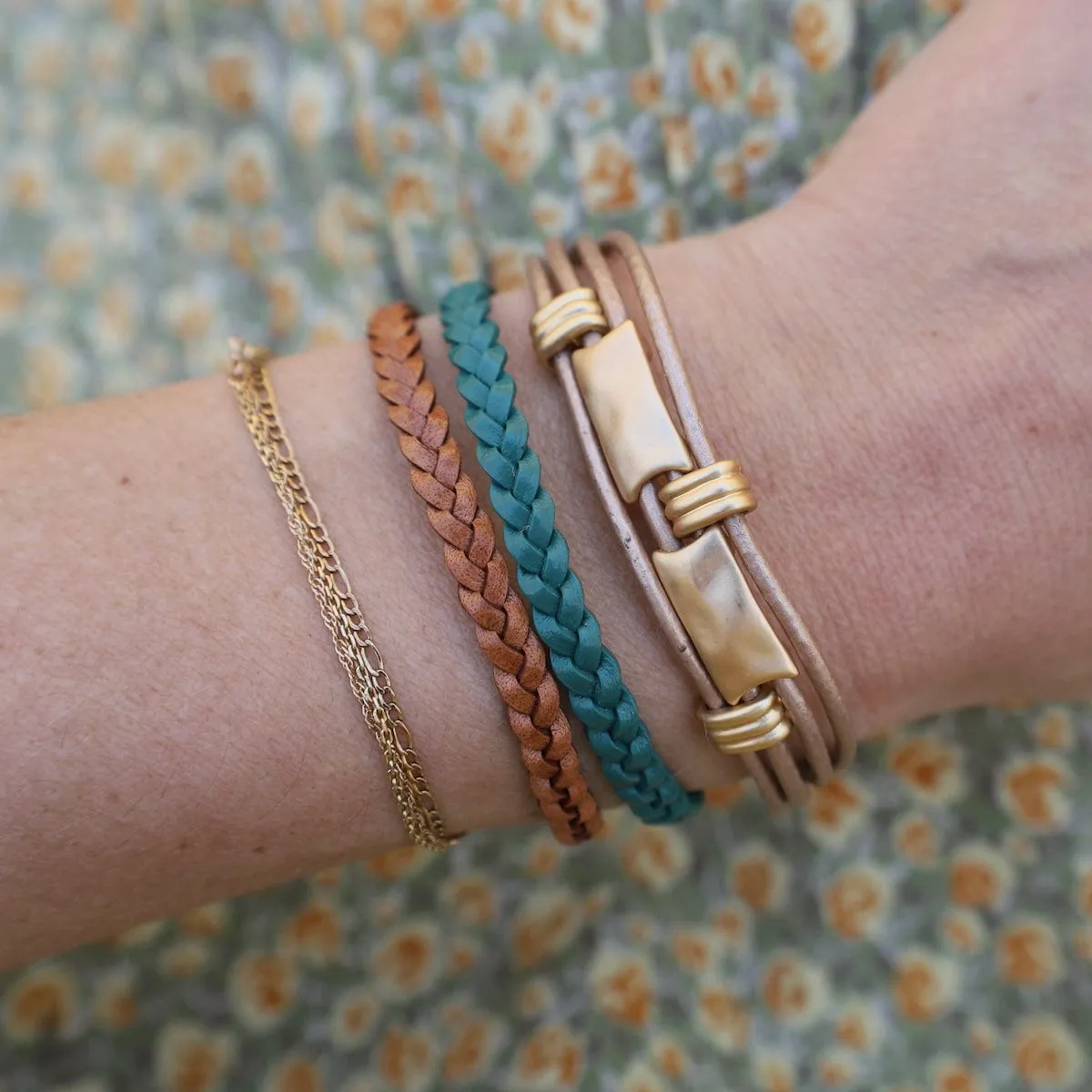 Braided Turquoise Leather Bracelet