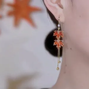 Chic Maple Leaf Chain Tassel Earrings