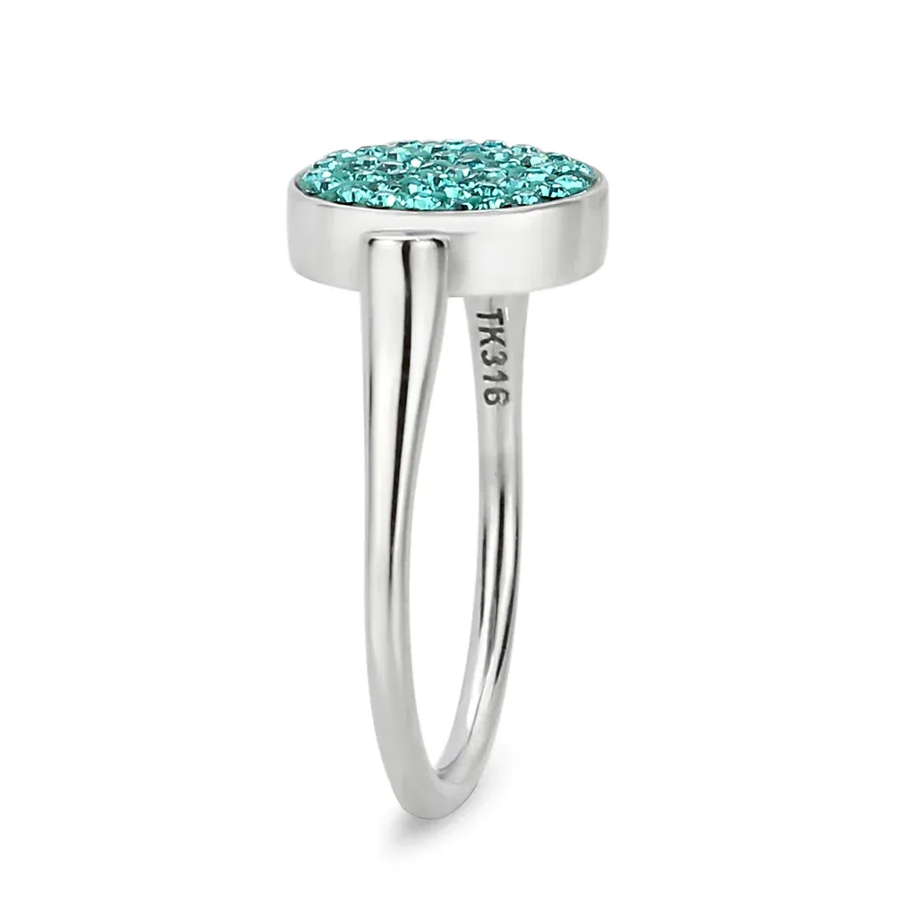 CJ385412 Wholesale Women's Stainless Steel Top Grade Crystal Round Blue Zircon Ring