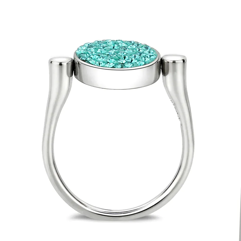 CJ385412 Wholesale Women's Stainless Steel Top Grade Crystal Round Blue Zircon Ring