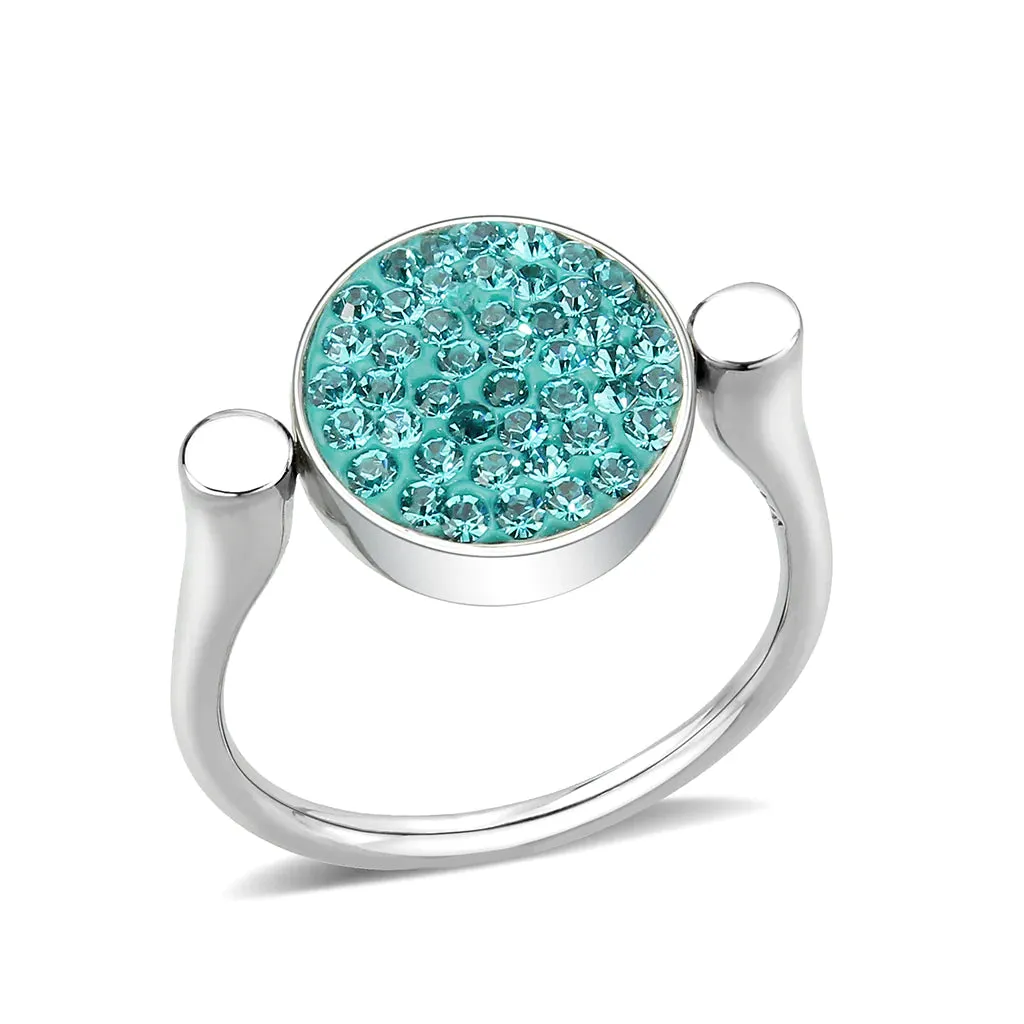 CJ385412 Wholesale Women's Stainless Steel Top Grade Crystal Round Blue Zircon Ring