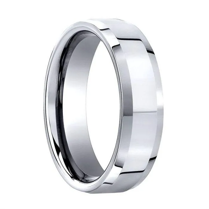 COMMODO Benchmark Beveled Cobalt Chrome Ring with Polished Finish - 7 mm