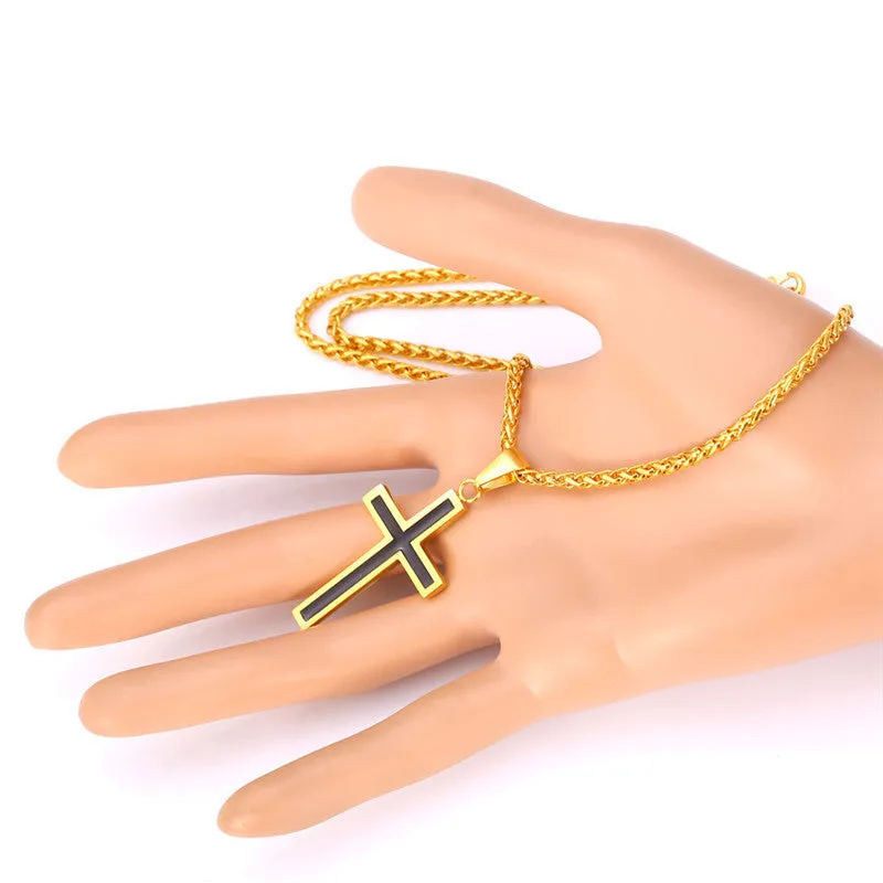 Cross Necklace & Pendant Christian Jewelry 316L Stainless Steel Gold Plated Chain Cross Necklace Men