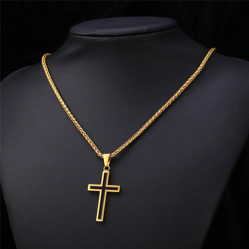 Cross Necklace & Pendant Christian Jewelry 316L Stainless Steel Gold Plated Chain Cross Necklace Men