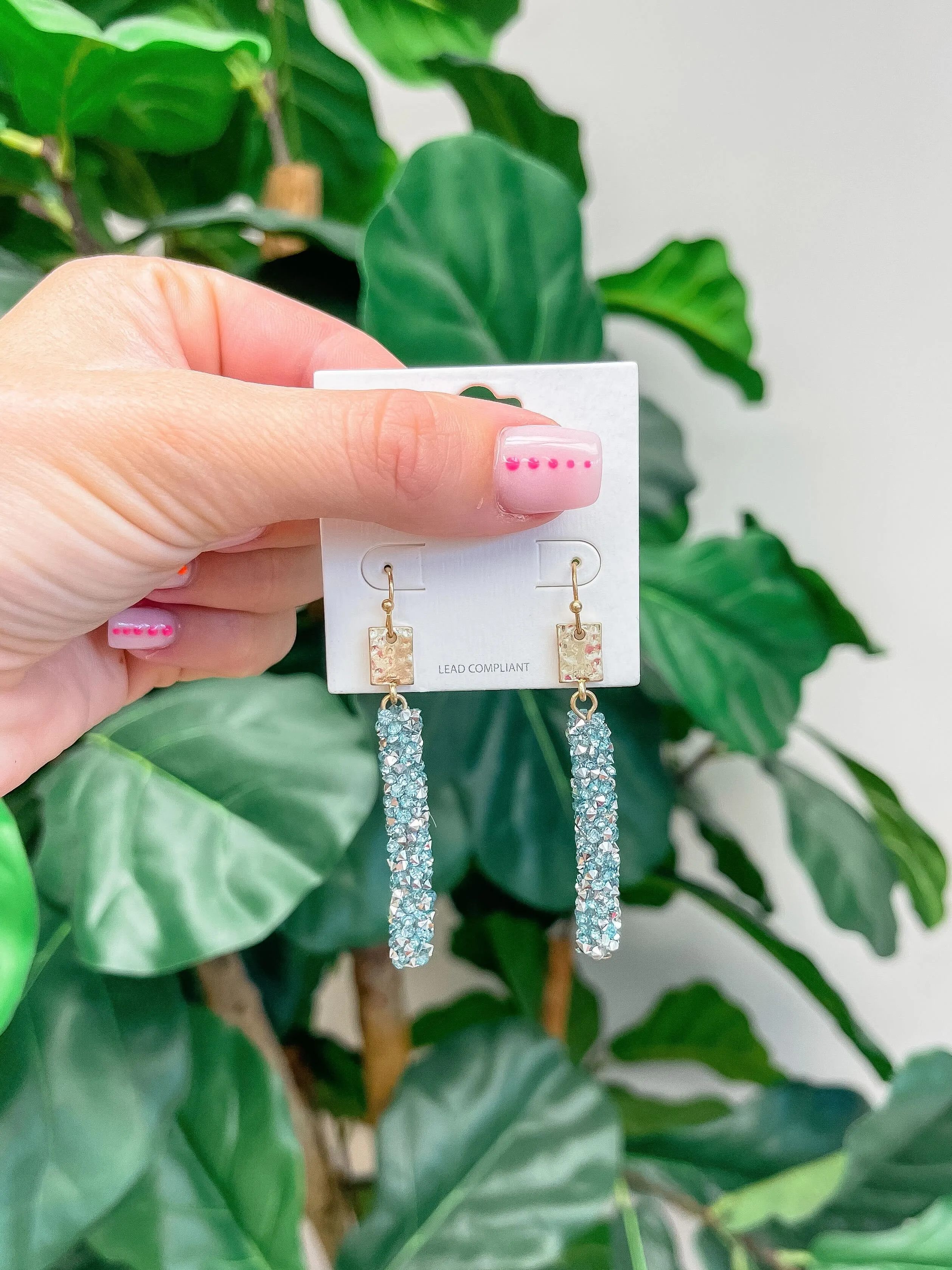 Crystal Encrusted Straight Dangle Earrings - Blue