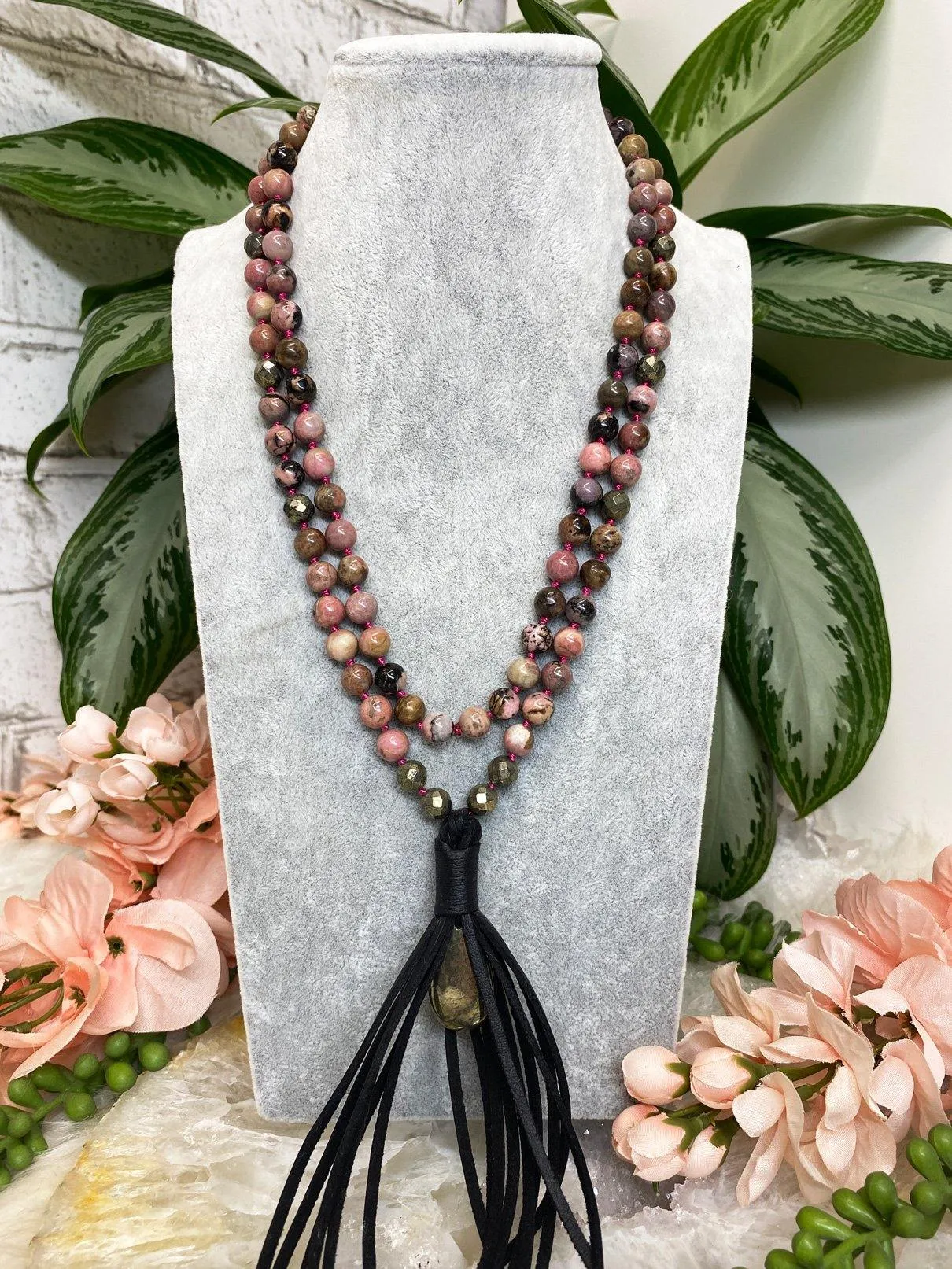 Crystal Necklace Vegan Leather Tassel