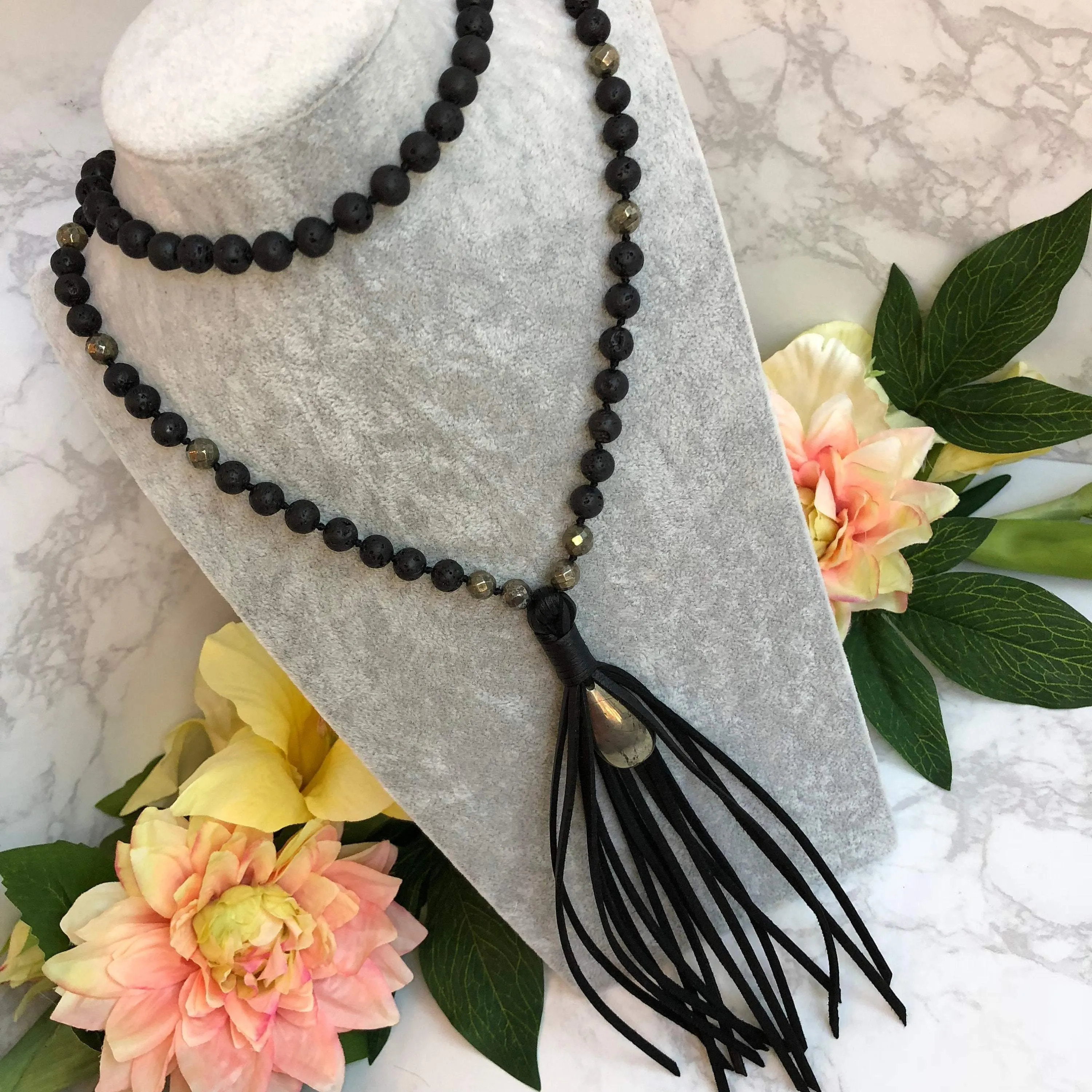 Crystal Necklace Vegan Leather Tassel