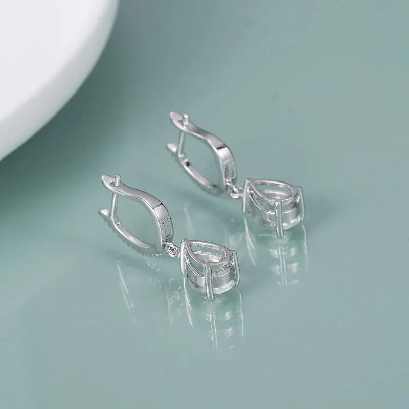 Crystal Three Prongs Pear Drop Silver Drop Earrings for Women