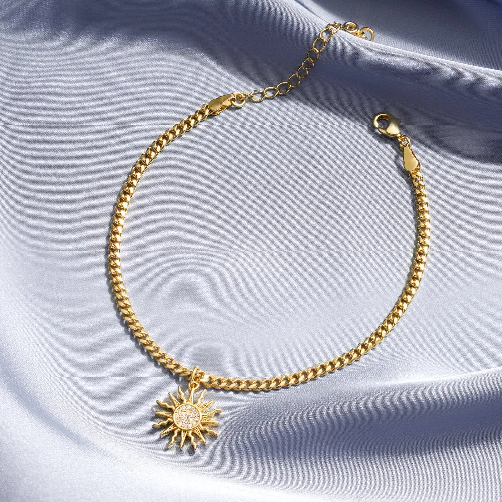 Dainty 14k Gold Plated Adjustable Anklets- Sun