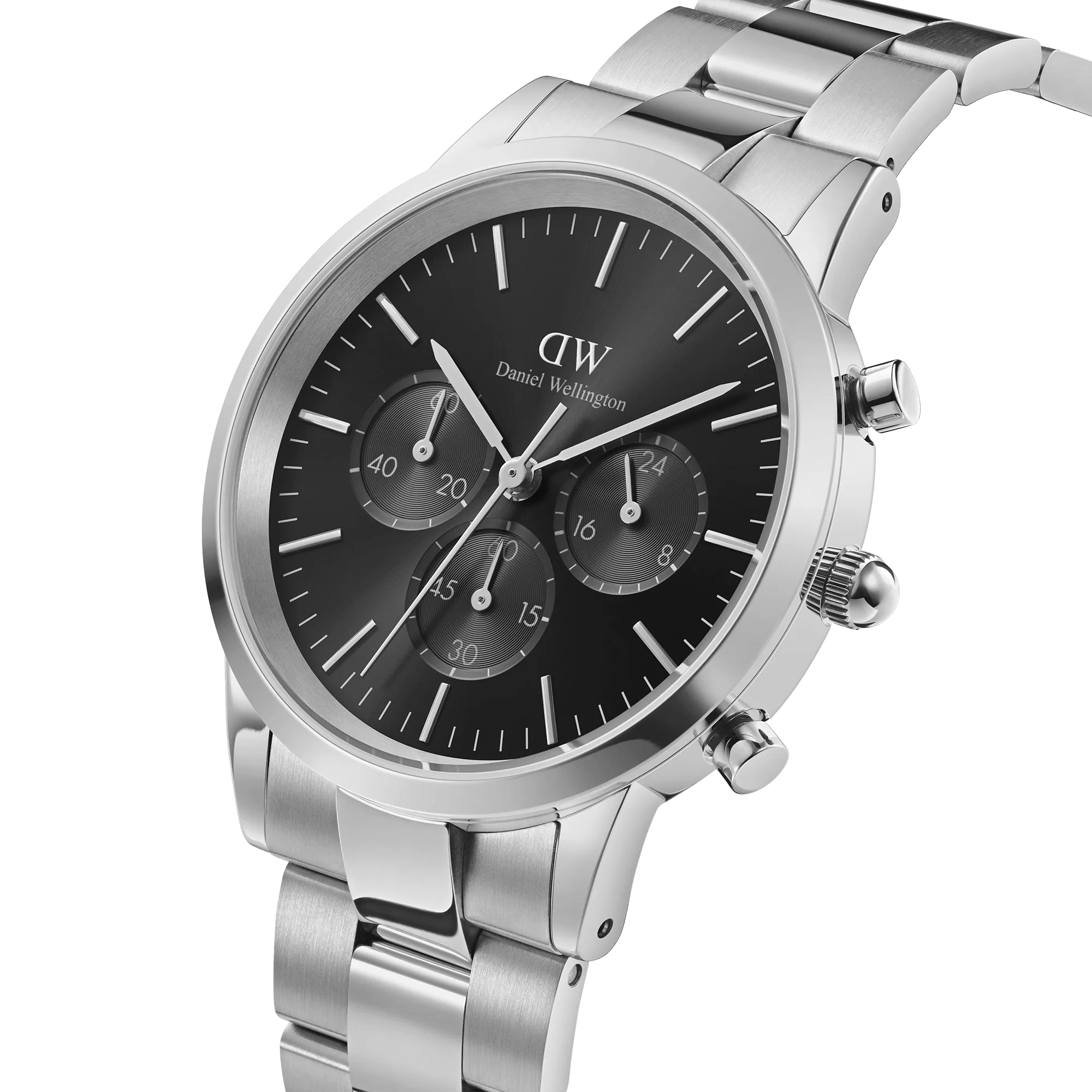 Daniel Wellington Iconic Chronograph 42 Link Silver & Black Sunray Watch