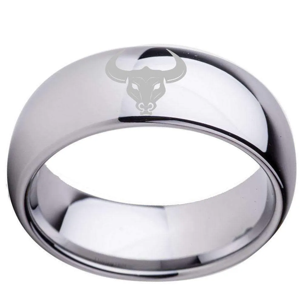 Dome Polished Taurus Engraved Tungsten Carbide Ring