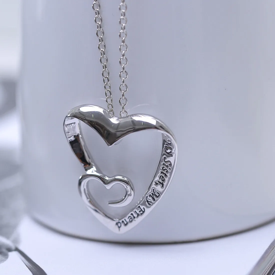 Double Heart Pendant Necklace "my sister,my friend" Gift For Sisters Best Friends Gift Fine Jewelry For Women Friendship