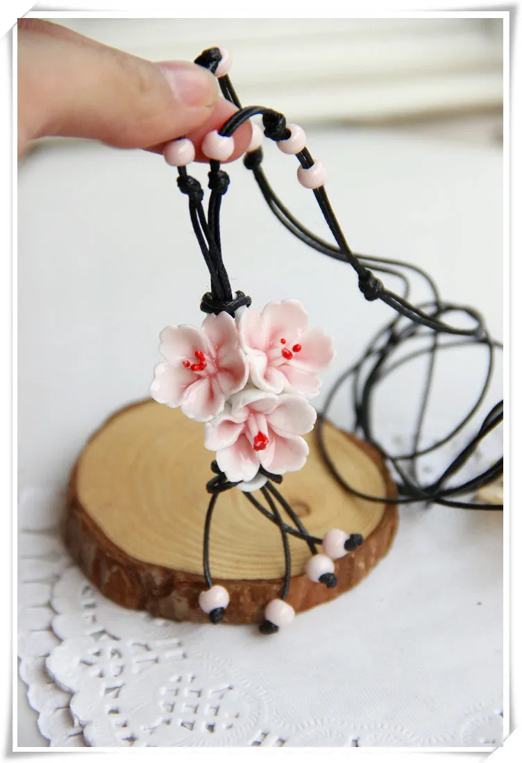 Flower Ceramic Necklaces Handmade Pendants Long New Design Fashion Vintage Jewelry Accessories Charm Gifts For Women