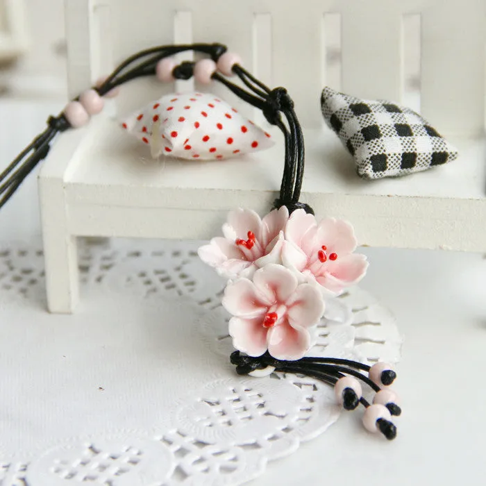 Flower Ceramic Necklaces Handmade Pendants Long New Design Fashion Vintage Jewelry Accessories Charm Gifts For Women