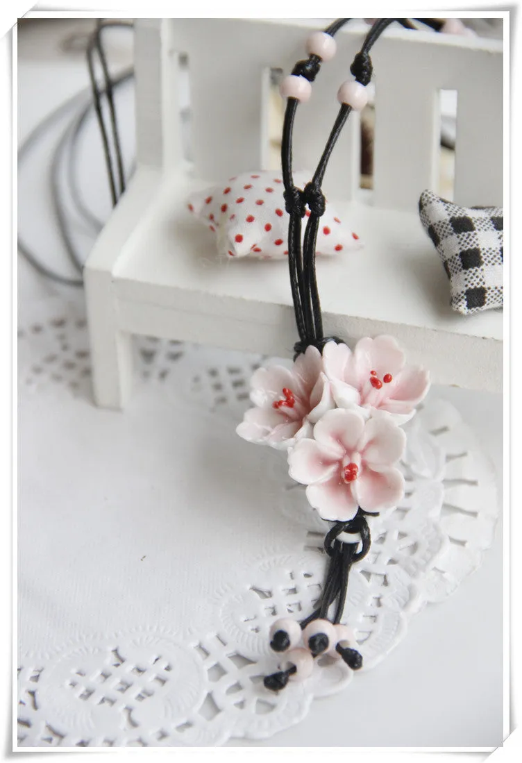 Flower Ceramic Necklaces Handmade Pendants Long New Design Fashion Vintage Jewelry Accessories Charm Gifts For Women