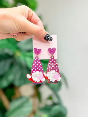 Fuchsia Heart Gnome Dangle Earrings